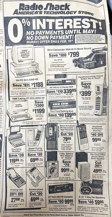 RadioShack print ad from 1991